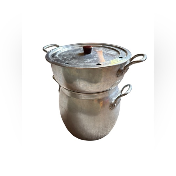 VINTAGE TOURNUS WIDE ALUMINUM FRENCH STEAMER WITH 2 HANDLES - Picture 1 of 10